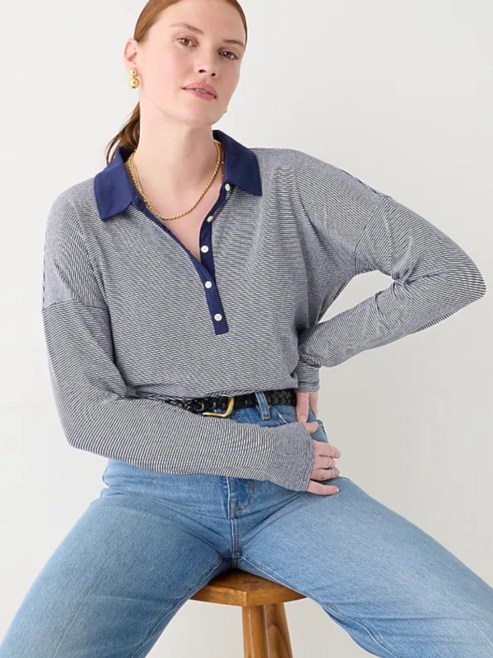 J. Crew Relaxed Linen Blend Stripe Polo